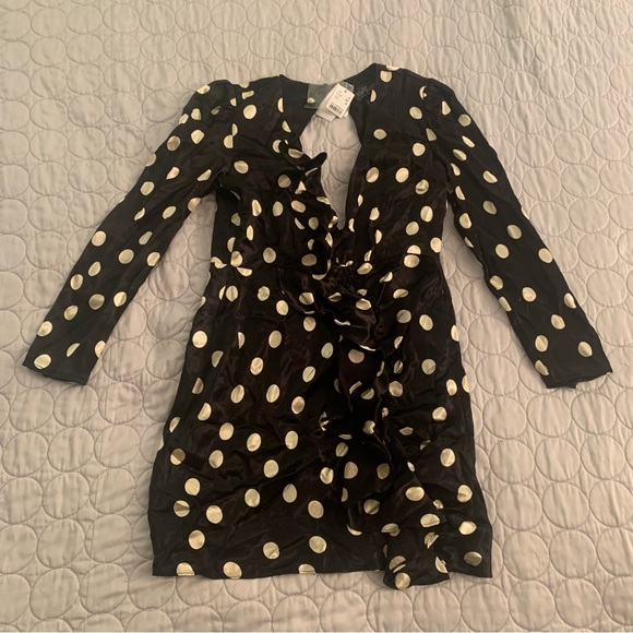 BNWT TOPSHOP black satin polka dot mini dress - Picture 5 of 6
